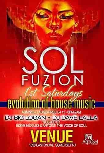 First Saturday's at the Venue 1850 Easton Ave. Somerset NJ. 08873. Dj Big Logan of Jersey Soul Expressions & Dave Lalla one the decks. $10.00 admission Ladies free before 11:00pm.